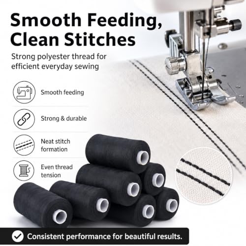 Simthread All Purpose Sewing Thread, 10 Spool 1000 Yards Each Bobbin Polyester Thread for Sewing, Handy Polyester Sewing Threads for Sewing Machine - (Black Series) - color: black series