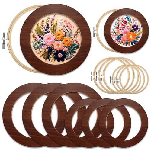RattanView 12 Pcs Wood Embroidery Hoop Frame for Display 6 & 8 Inch - color: Walnut, size: 6 inch/8 inch