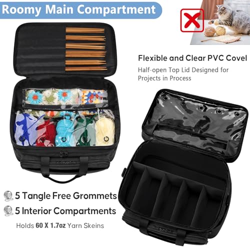 Crochet Organizer Bag with Yarn Holder, Large Yarn Storage for Accessories - color: Black
