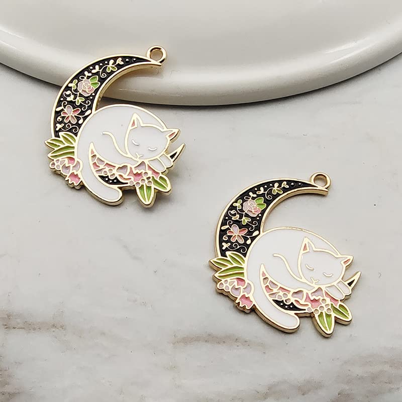 Lovely Moon Cat Needle Minder Magnetic for Cross Stitch, Flower Cat Needle Holder for Embroidery Needlework，Needlework and Embroidery Accessories（2 PCS）