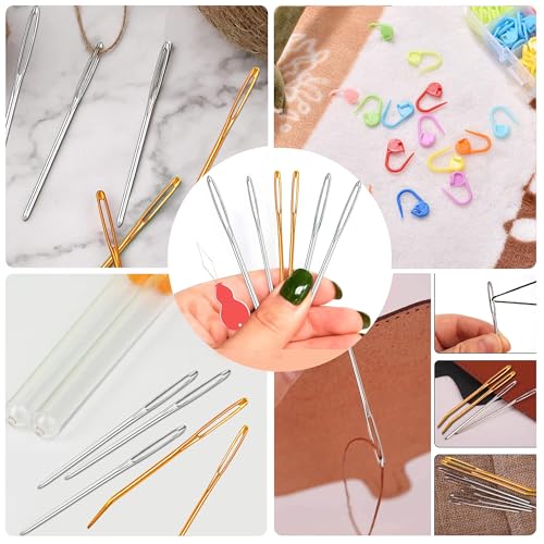 19 PCS Knitting Needles Set, Large Eye Blunt Yarn Needles kit, Darning Needles for Yarm & Bent Tapestry Needles, Metal Yarn Needles,Darning Needles for Crocheting,Darning Yarn,Crafting Needle - color: 19 PCS