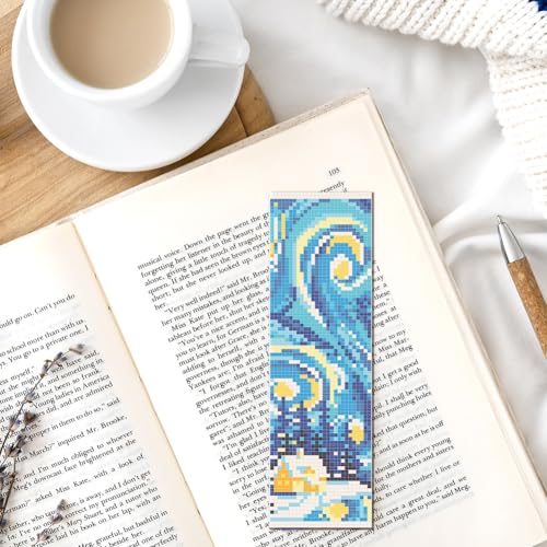 FREEBLOSS 6 Set 11CT Cross Stitch Bookmarks Kit Starry Sky 8x2.4inch - style: Star Night