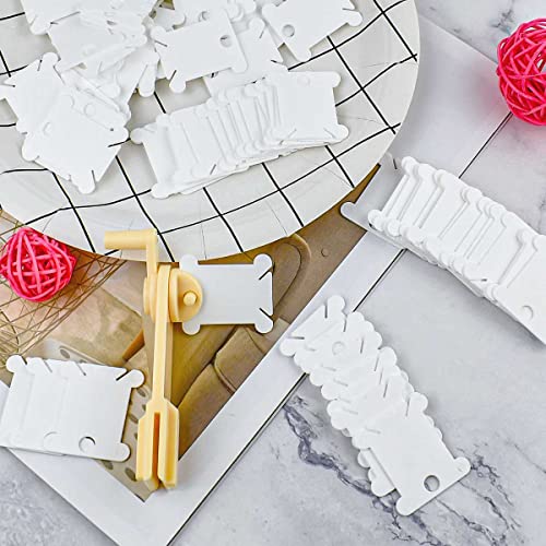 120 Pcs Plastic Floss Bobbins with 1 Pcs Bobbin Winder for Cross Stitch Cotton Thread Craft DIY Sewing Storage Thread Organizer Holder Embroidery DIY Cards (White) - color: Plastic Floss Bobbins + Bobbin Winder