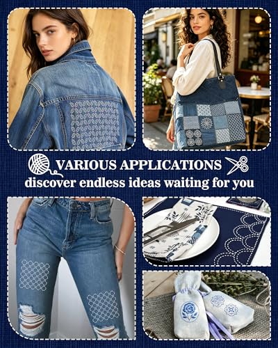 FIVEIZERO 30PCS Sashiko Stencils Kit,Sashiko Templates&4 Heat Erasable Pens - color: new style-big