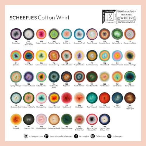 Scheepjes Cotton Whirl 705 Soft Serve, 1000m/224g, Blue–Ecru–Pink - color: 705 Soft Serve