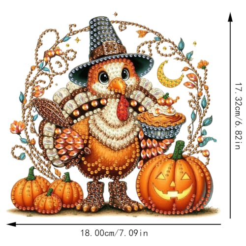 ZeeLionArt Hanging Diamonds Art kits for Adults,Thanksgiving turkey Pendant Diamonds Painting Art Kit,6.8x7.1inch Acrylic Diamonds Painting Board Kit Ornament, Special Crystal Diamond Hanging Ornament - color: DP04381