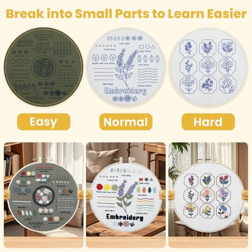 HTVRONT 3 Pack Embroidery Kit for Beginners, 9 Flower Practice Samplers