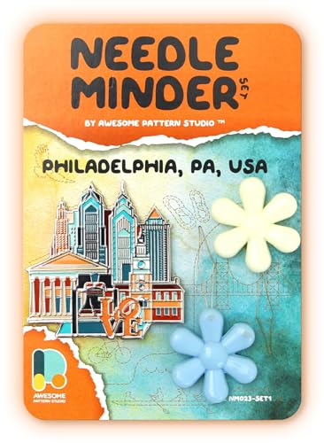 Awesome Pattern Studio Needle Minder Set – Philadelphia Magnetic Needle Minder + 2 Needle Threaders. Enamel Pin for Cross Stitch, Embroidery and Craft - size: Philadelphia Set #1