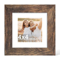 Hongkee 4x4 Picture Frame with Real Glass Wood Frame, 1 Pack (with Mat 3x3) - color: Rustic Brown, size: 4X4 in