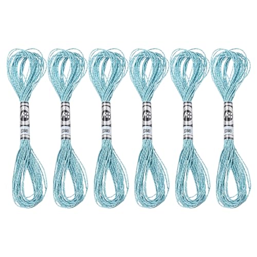 PATIKIL 6 Skeins Embroidery Floss, Metallic Embroidery Thread Nylon Threads Bracelets String for Cross-Stitch Hand Embroidery, Sky Blue - color: Sky Blue