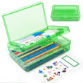 Double Layer Plastic Clear Hard Pencil Cases Box with Personalized sticker - color: Green-Stickers