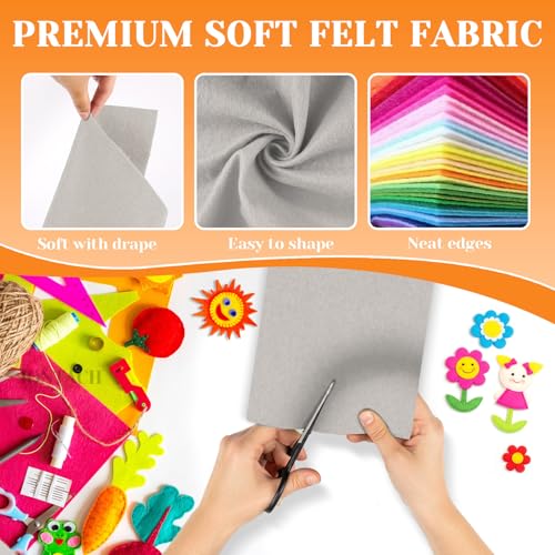 IONTACH 9" X 12" Soft Felt Sheets 1.6mm Thick (6 Packs, Light Grey) - color: Light Grey