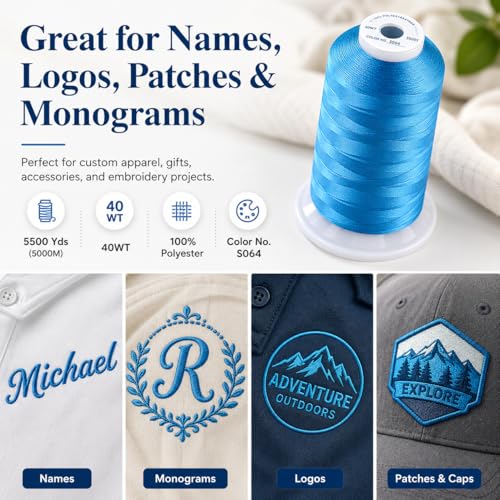 Simthread Embroidery Machine Thread 5000M 40WT Polyester, Aquamarine S064 - color: AquamarineS064