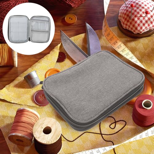 Healifty Circular Knitting Needle Case Wire Loop Needle Bag with Multi-Compartment Organizer for Crochet Hooks Knitting Accessories and Circular Storage Portable Craft Carrying Bag 8.66X6.69X1.77In