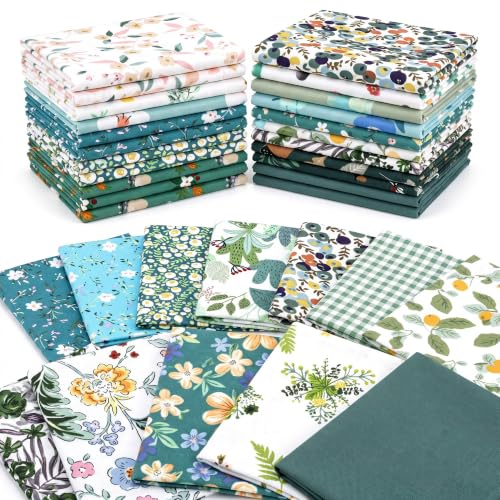 Tudomro 70 Pcs 10 x 10 Cotton Fabric Square for Quilting, Green Floral - color: Green Floral