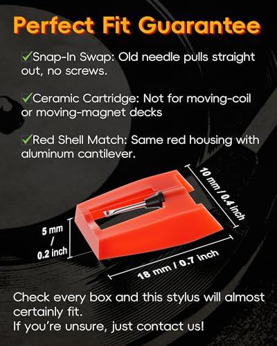 4-Pack Record Player Needles for Crosley and Victrola, Ruby Stylus