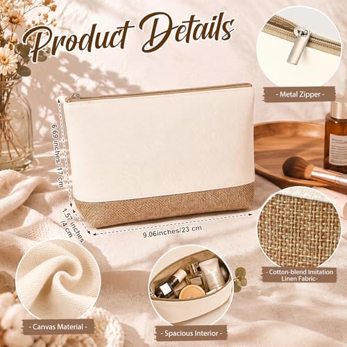 Reginary 10 Pcs Canvas Makeup Bags Bulk Blank Cosmetic Bags,Linen Color - color: Linen Color