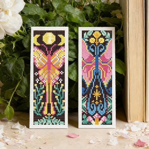 INFUNLY 6Pcs Cross Stitch Bookmark Kit 3x8.5 Inch Butterfly Stamped Embroidery Starter Set for Adults DIY Fabric Needlepoint Bookmark with 16 Colors Floss Scissor Threader Backing Felt for Book Lovers - style: Butterfly