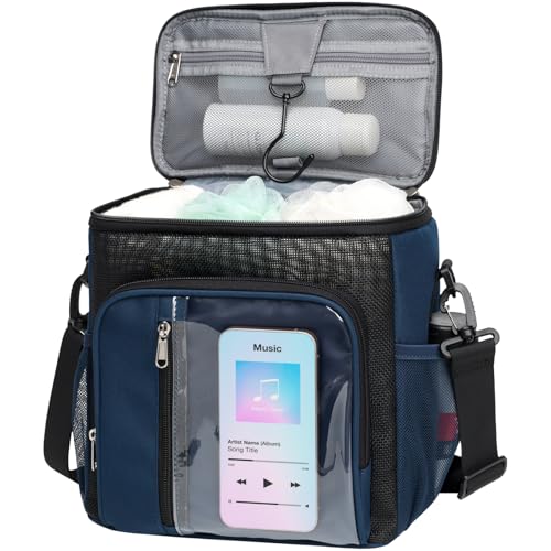 F-color Crossbody Shower Caddy Portable - Shower Bag with Hands-Free Strap - color: Dark Blue with Strap