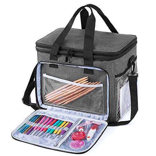 Teamoy Crochet Bag, Knitting Bag Yarn Storage Tote, Yarn Organizer, Gray - color: Gray