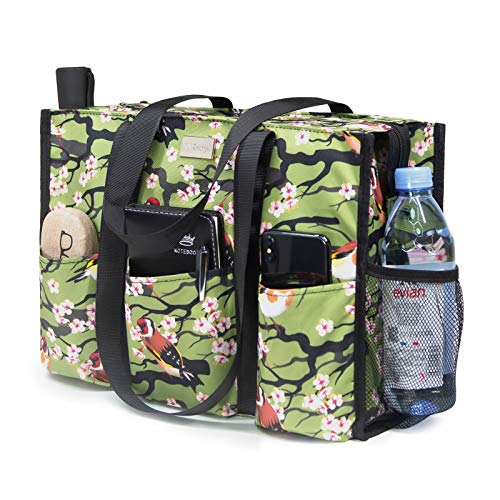 TOPDesign Utility Water Resistant Tote Bag with 13 Pockets, Zipper Closure - color: Bird, size: Large