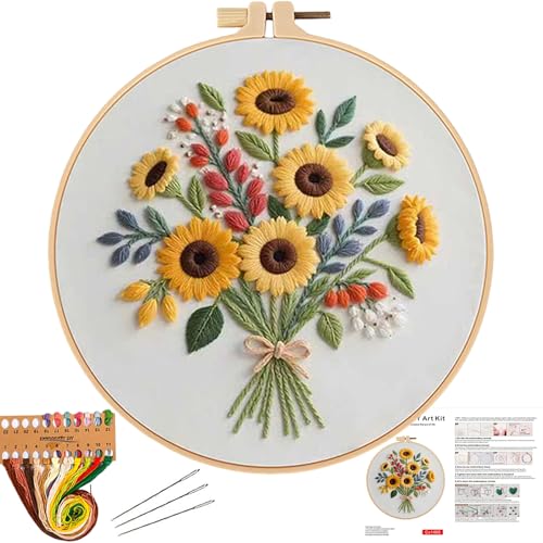 Herdiese Embroidery Kit for Beginners & Adults with Flower Pattern - color: Flower-A