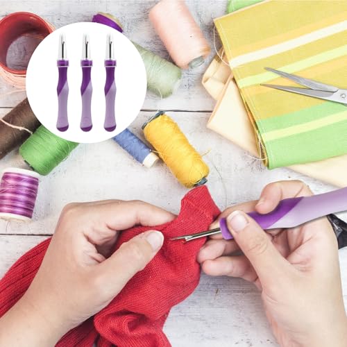 RJLCTH 3 Pcs Seam Rippers for Sewing, Purple Rubber Grip - color: Purple