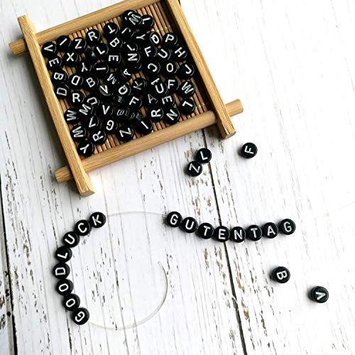 Amaney 1400pcs 4×7mm Black Round Acrylic Alphabet Letter Beads A-Z and Number Beads for Jewelry Making Bracelets Necklaces Key Chains - color: Black&Number, size: 7x4mm