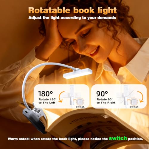 VAVOFO 24 LEDs Rotatable Book Light, Rechargeable Clip Reading Lamp, White - color: White