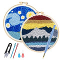 Allazone Punch Needle Starter Kit, Pattern & Fabric Embroidery, Adjustable Embroidery Pen for Adults & Kids Beginners (Mondlicht & See) - color: Mondlicht & See