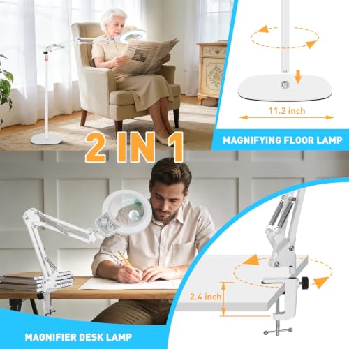 Magnifying Glass with Light and Stand 2 in 1 Square Stable Base White
