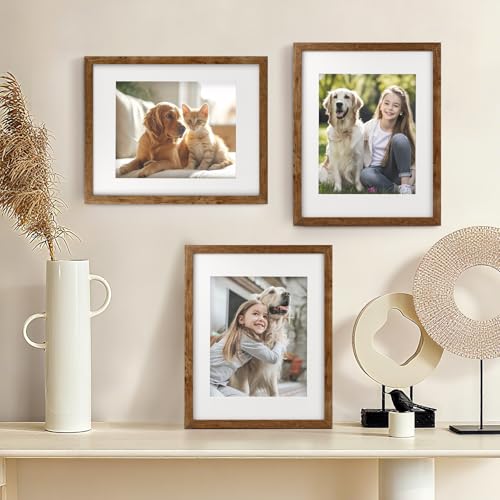 TOFOREVO 11x14 Picture Frames with 8x10 Mat Set of 2, Rustic Brown - color: Rustic Wood, size: 11x14