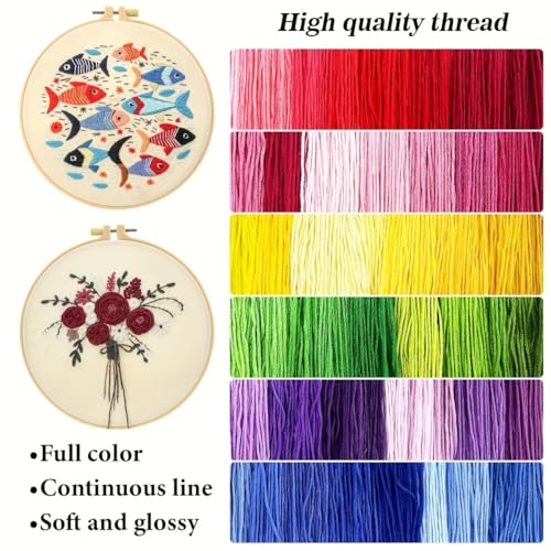 Embroidery Kit for Beginners, Boho Nature Landscape Pre-Stamped Pattern Kits for Adults with Hoop, Easy to Follow Color Thread Needlework