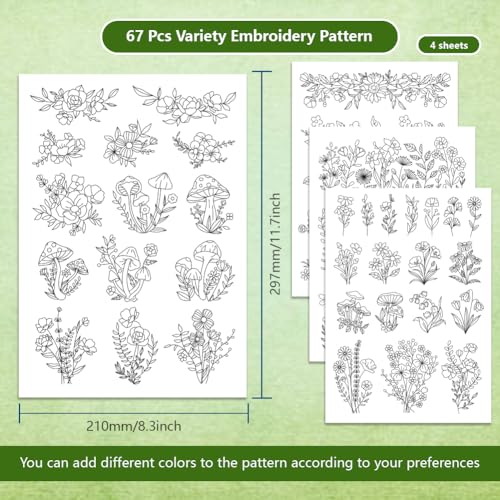 4 Sheets Plant Embroidery Patterns Water Soluble Embroidery Stabilizer Water Soluble Stabilizer for Embroidery Stick and Stitch Embroidery Paper for Embroidery Hand Sewing Lovers - style: Flower B