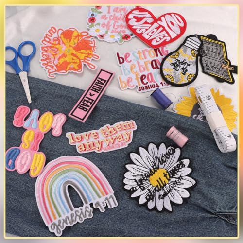 12Pcs Bible Verse Iron On Patches, Christian Embroidered Patches Inspirational Religious Quotes Sewing Applique for Trucker Hat Clothing Jackets - color: 12Pcs Christian