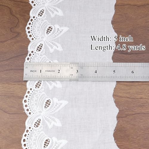 Eyelet Lace Trim 4.8 Yards White Cotton Lace Ribbon Embroidery Scalloped Lace for Sewing, Baby Clothes, Pets Clothes - color: 6#