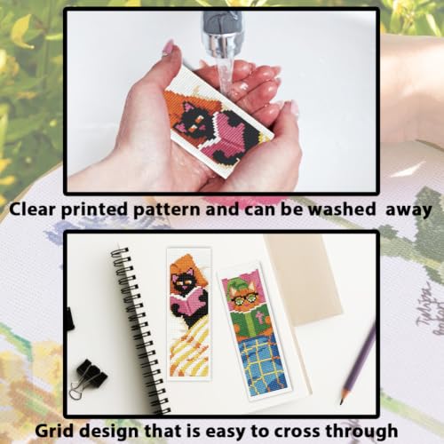 ACRNIGHEET 6PCS Cross Stitch Bookmark Kit for Beginner Stamped Cross Stitch Kits for Adults Cute Reading Cat DIY Tassel Embroidery Bookmark Kits Needlepoint Kit with Instructions Gift 8.5''x3'' 11CT - style: Reading Cat with Tassel