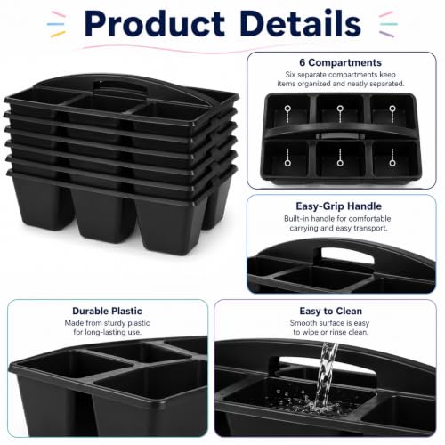 6 Pack Classroom Caddy with Handle, 6 Compartment (Black) - color: Black