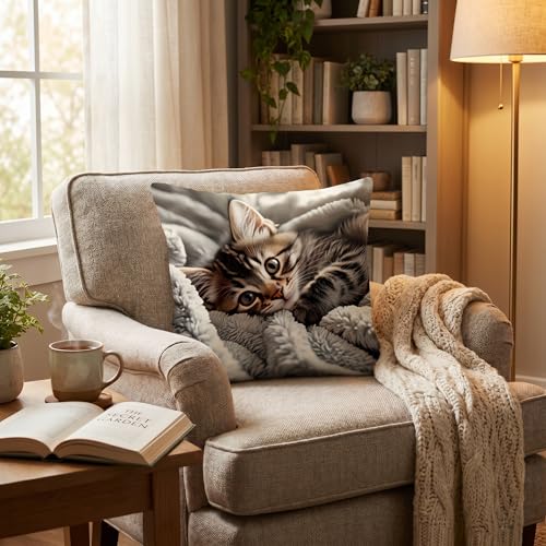 18x18 Cute Cat Linen Pillow Cover Square Animal Pattern Throw Pillow Cover - color: Pa10050, size: 18" x 18" (Pack of 1)