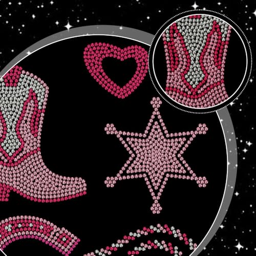 MAYJOYDIY Western Cowgirl Rhinestone Iron on Hotfix Transfer Cowgirl Hat Cowboy Boots Heat Transfer Sticker Horseshoes Bling Clothing Decoration Applique for Shirt Bag Hat Jeans Shoes DIY Crafts - style: Western Cowgirl