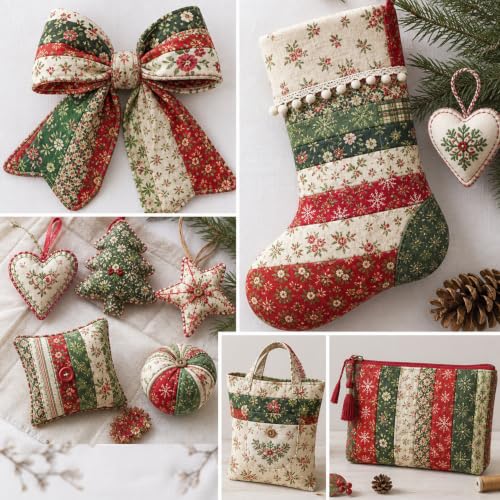 5" Cotton Fabric Squares, 40 Pcs Christmas Charm Pack Fabric for Quilting - color: Winter Noel