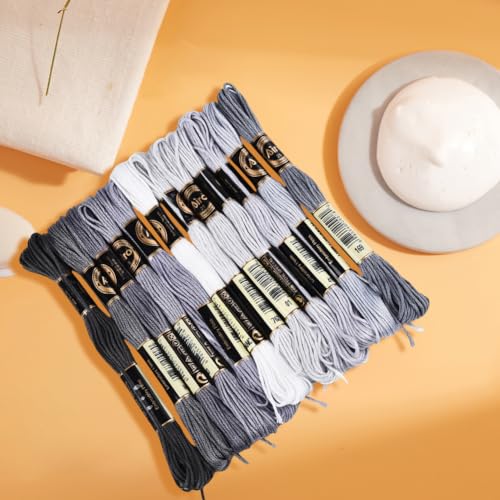 12 Skeins 6 Strands Grey Embroidery Cross Stitch Floss for Sewing - color: Gray
