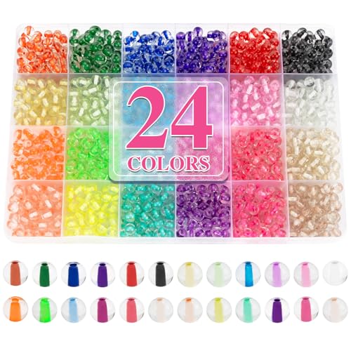 XSEINO 24 Colors 1200PCS Core Filled Glass Beads Kit 6mm DIY Craft Beads - color: Color Core Series
