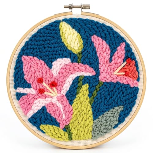 Meoe&heome Punch Needle Kit for Beginners, DIY Embroidery Set with 20+ Patterns(Pink Lily) - color: Pink Lily
