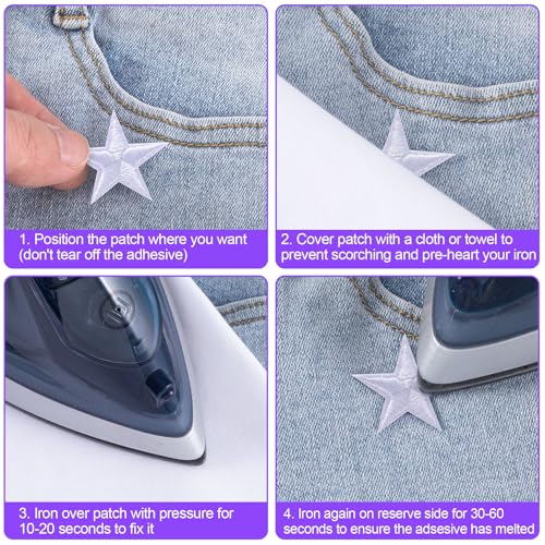 PAGOW 30 Pcs White Star Iron on Patch, 1 Inch Sew on Embroidered Patches - color: 30 White