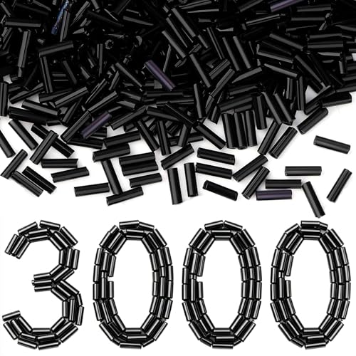 XIANNVXI 3000pcs Black Glass Bugle Beads - color: Black