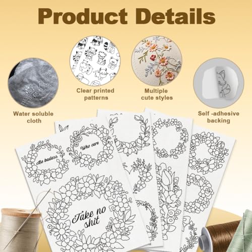 18Pcs Floral Wreath Flower Water Soluble Hand Sewing Stabilizers - style: Floral Wreath