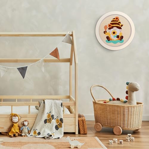 JSRQT Honey Gnomes Punch Needle Kit for Beginners, Punch Needle Embroidery Starter Kit for Adult Kids, DIY Cross Stitch Rug Hooking Craft Beginners Kit with Tools for Home Decor