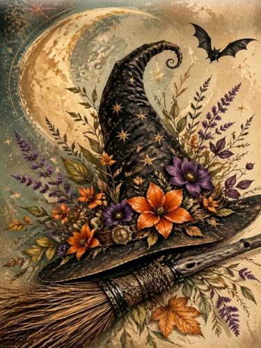 Halloween Diamond Painting Kit for Adults, Witch Hat Diamond Art Kit - color: KM1258-1