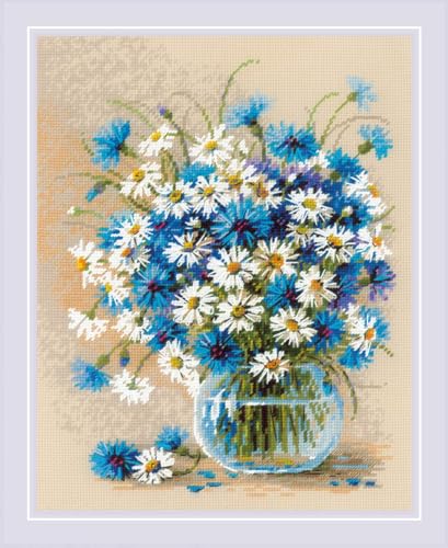 RIOLIS 2249 Daisies and Cornflowers Counted Cross Stitch Kit 9.5 x 11.75 in - style: Daisies and Cornflowers 2249